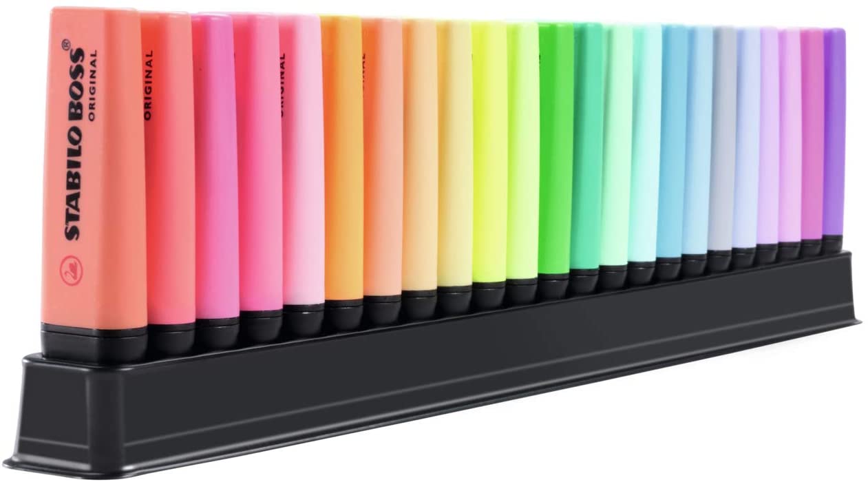 Evidenziatore - STABILO BOSS ORIGINAL Desk-Set 50 Years Edition - 23 Colori assortiti 9 Neon + 14 Pastel