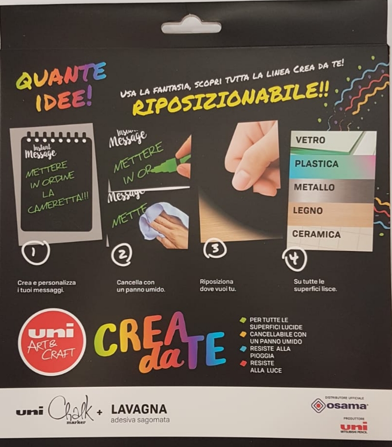 Uni Chalk Lavagna Adesiva Sagomata con Marcatore a Gesso liquido Bianco