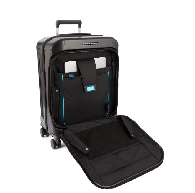 Piquadro Trolley cabina rigido a 4 ruote con tas PQ Light Nero Opaco