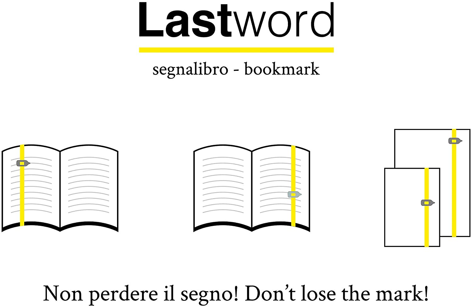 Lastword Segnalibro elastico adatto a tutti i libri con segna riga e parola Giallo