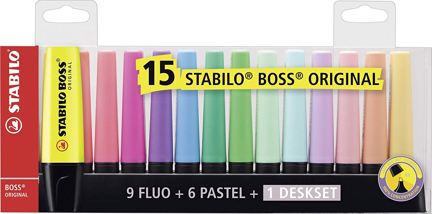 Evidenziatori Stabilo Boss Original, punta a scalpello 2 – 5 mm Linea  Giallo. Yellow