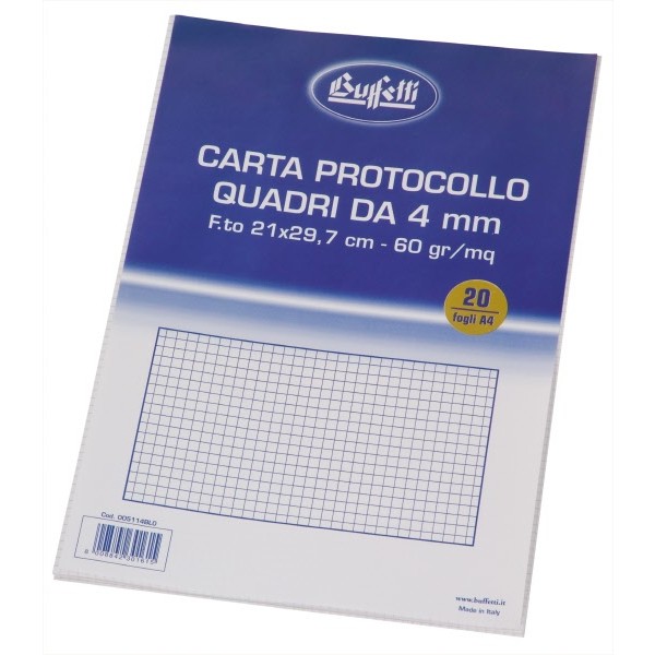 Buffetti Carta protocollo A4 - quadretti 4 mm - 20 fogli - 60 g