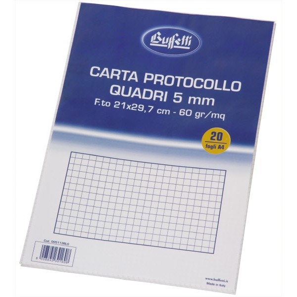 Buffetti Carta protocollo A4 - quadretti 5 mm - 20 fogli - 60 g