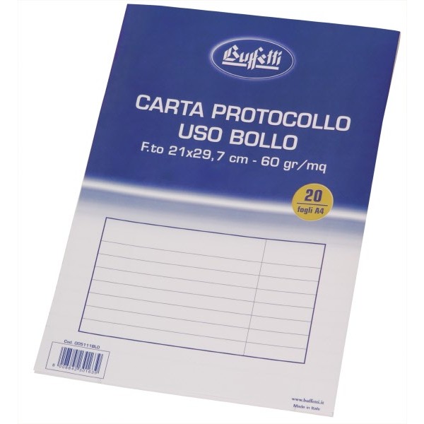 Buffetti Carta protocollo A4 uso bollo 20 fogli 60 g