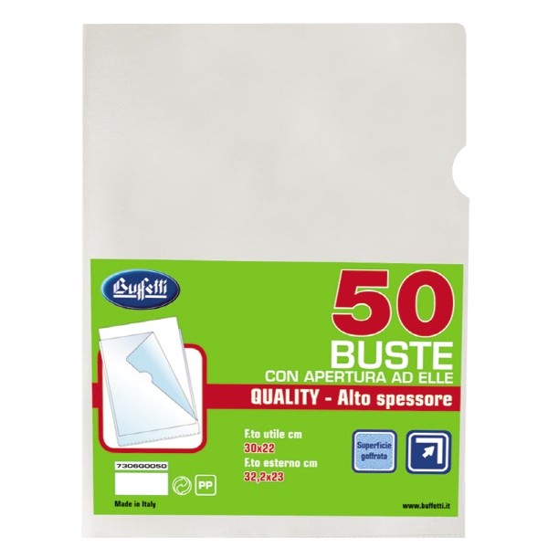 Buste a L - Polipropilene - 30x22 cm - Quality - Spessore alto - liscia