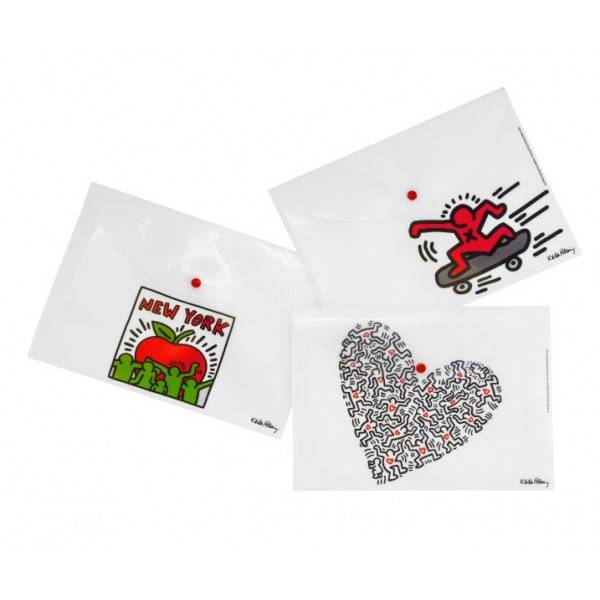 Buste con bottone Keith Haring in polipropilene bianco con stampa 29,7x21 cm soggetti assortiti Buffetti