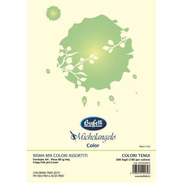 Carta colorata A4 Michelangelo - risma da 100 fogli 5 mix- colori tenui - 80 g Carta colorata A4 Michelangelo - risma da 100 fogli 5 mix- colori tenui - 80 g