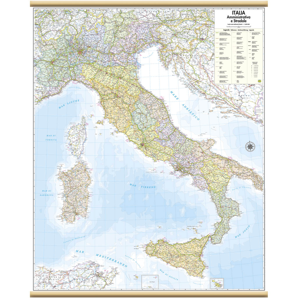 Cartografia Belletti Mappa Murale Amministrativa e Stradale Italia 67x85cm