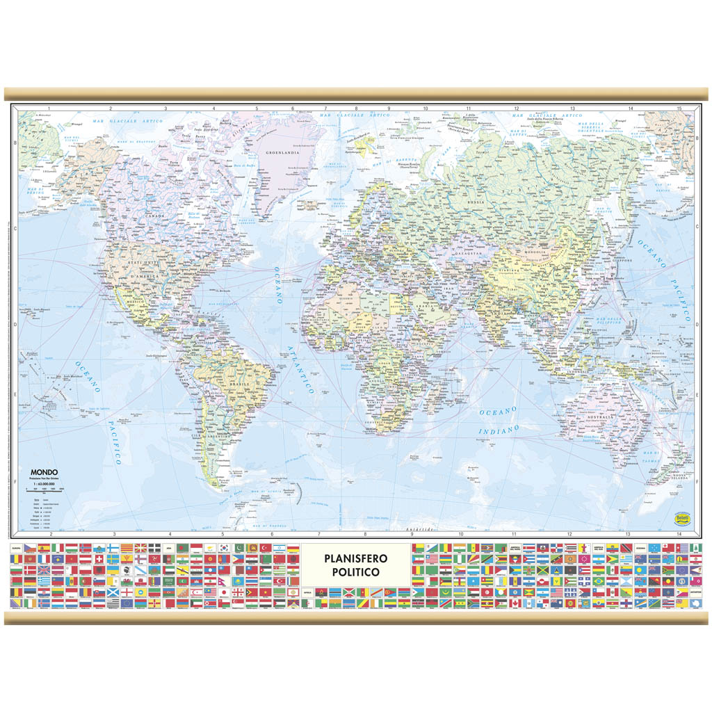 Cartografia Belletti Mondo con Bandiere – 63×50 cm