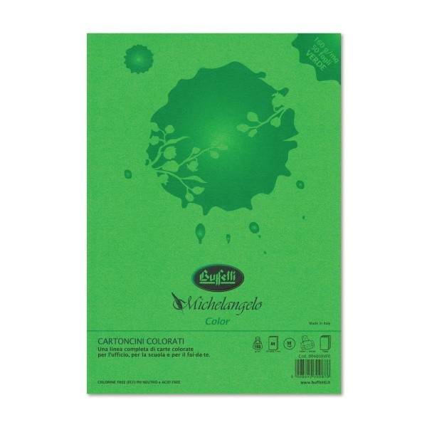 Cartoncini Michelangelo Color A4 -Verde- risma da 50 fogli - 160gr.-colori forti