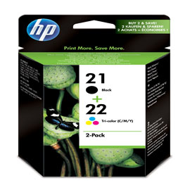 CONFEZIONE DA 2 CARTUCCE HP N. 21 E NR. 22