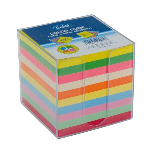 Cubo colorato con dispenser in acrilico trasparente 850 fogli 9x9x9 mm Buffetti