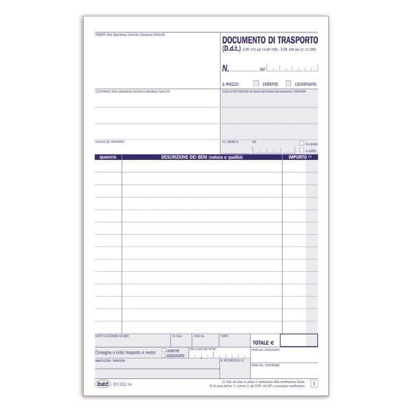 Documento di trasporto Blocco 2cp 21-5x14-8 cm