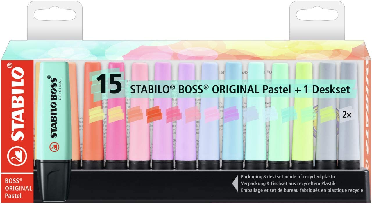 Evidenziatore - STABILO BOSS ORIGINAL Pastel Desk-Set - 15 Evidenziatori Pastel