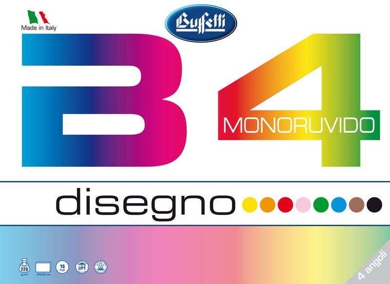 LBUM DA DISEGNO B4 COLORE  A 4 ANGOLI 24X33 CM MONORUVIDO  16 FOGLI  220 G  COLORI ASSORTITI