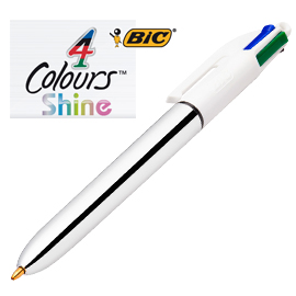 Penna sfera scatto 4 colori Shine 1,0 mm fusto argento colori assortiti
