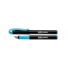 Penna stilografica con inchiostro blu cancellabile, apposito pennino e fusto nero e grip azzurra