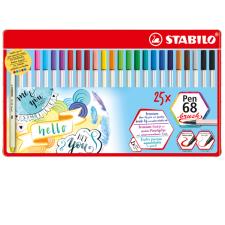 Pennarelli Pen 68 Brush  colori assortiti  Stabilo  scatola metallo 25 pezzi