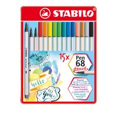 Pennarelli Pen 68 Brush colori assortiti Stabilo  scatola metallo 15 pezzi