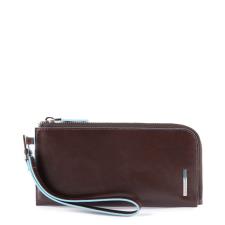 Piquadro Pochette Blue Square portafoglio sottile per smartphone con porta carte di credito e protezione anti-frode RFID Mogano