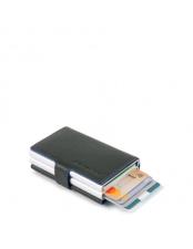 PIQUADRO Porta carte di credito in metallo doppio e pelle Blue Square Verde