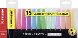 STABILO BOSS ORIGINAL Desk-Set - 15 Colori assortiti 9 Neon + 6 Pastel