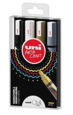 Uni Chalk Marcatore a Gesso Liquido per Lavagne e Vetrine 4 pezzi Colori Assortiti